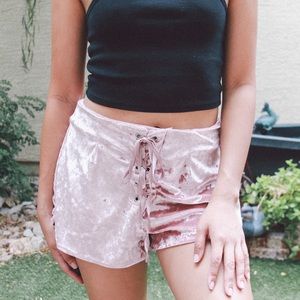 Kendall & Kylie Pink Velvet Lace-Up Shorts